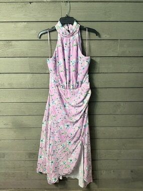 NEW Dee Elly Vici Pink Lilac Floral Asymmetrical Halter Dress Sz XL Spring
